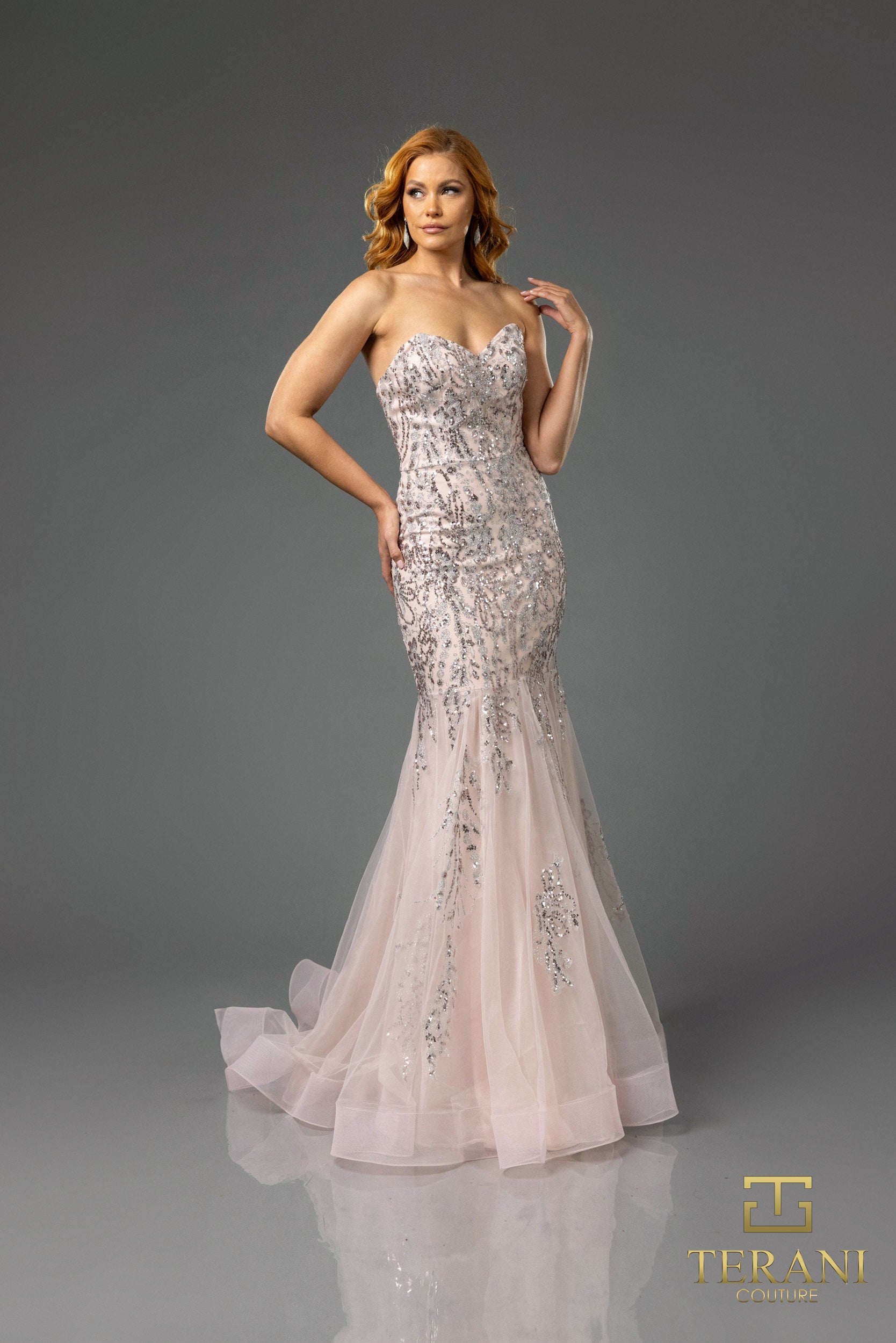 Prom Dresses Beaded Long Formal Fitted Prom Dress Blush
