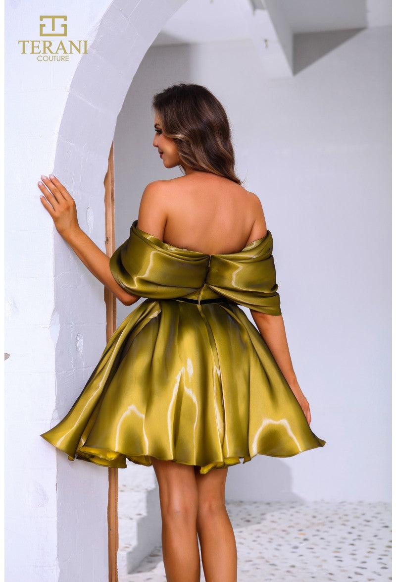 Terani Couture 251C4045 A Line Homecoming Short Pleated Cocktail Dress
