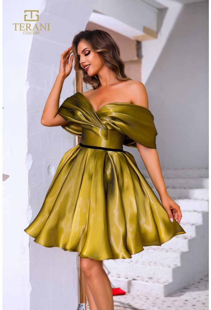Terani Couture 251C4045 A Line Homecoming Short Pleated Cocktail Dress