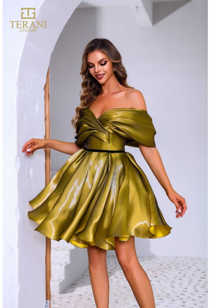 Terani Couture 251C4045 A Line Homecoming Short Pleated Cocktail Dress