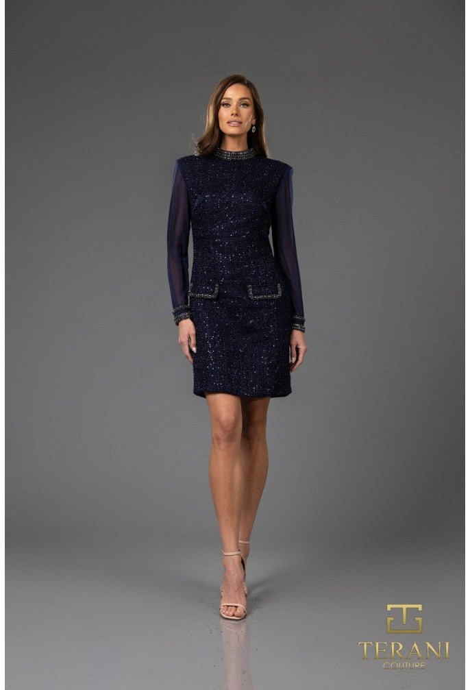 Terani Couture 251C4157 Long Sleeve Cocktail Short Dress