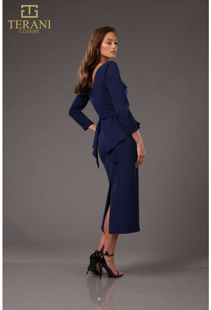 Terani Couture 251C4638B Formal Tea Length Long Sleeve Cocktail Dress