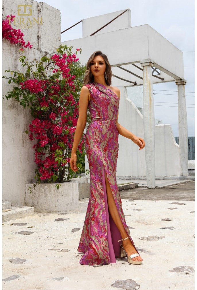Terani Couture 251E4254 Long Formal Slit Printed Evening Dress