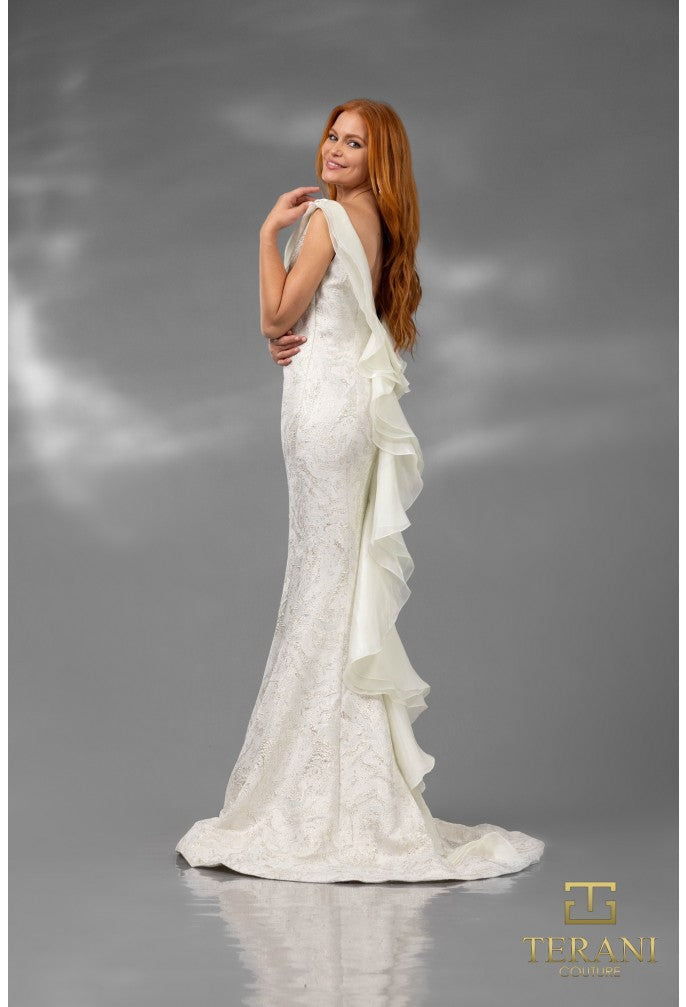 Terani Couture 251E4256 Long Formal Feather Ruffle Evening Dress