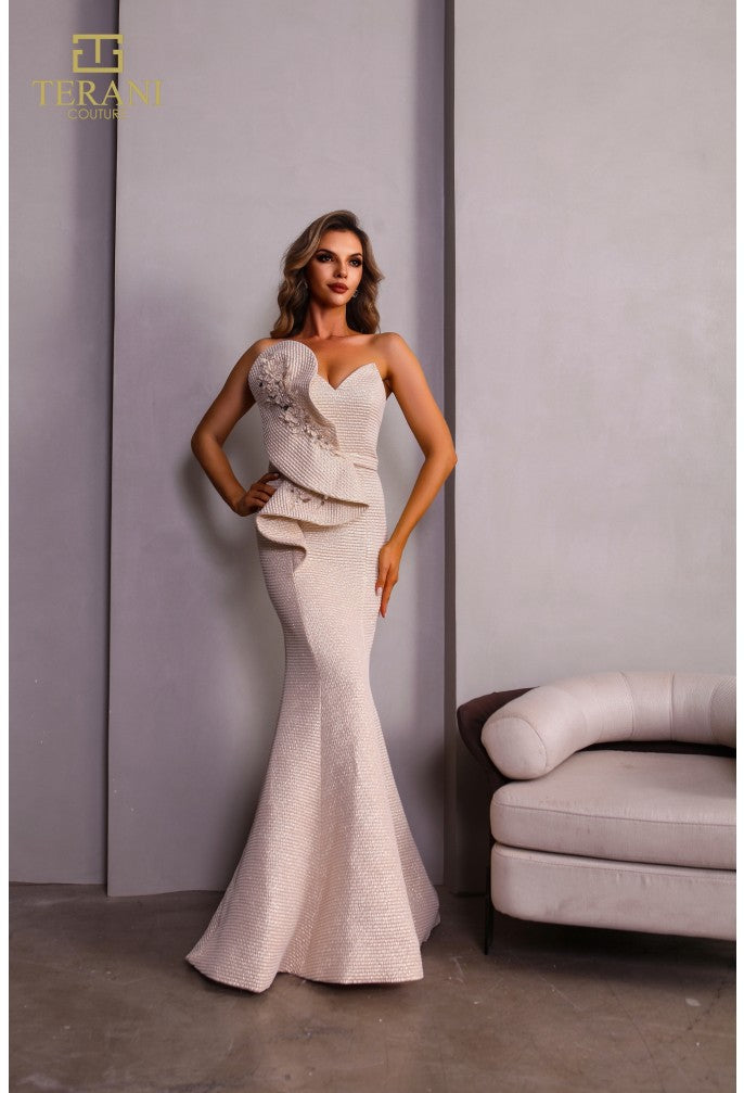 Terani Couture 251E4276 Fitted Long Formal Metallic Evening Dress