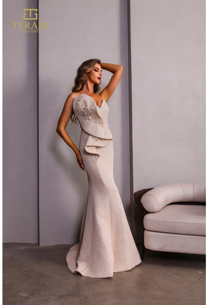 Terani Couture 251E4276 Fitted Long Formal Metallic Evening Dress