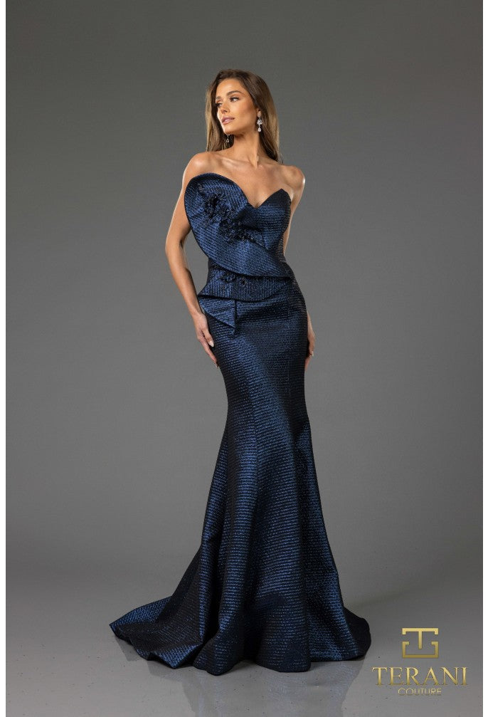 Terani Couture 251E4276 Fitted Long Formal Metallic Evening Dress