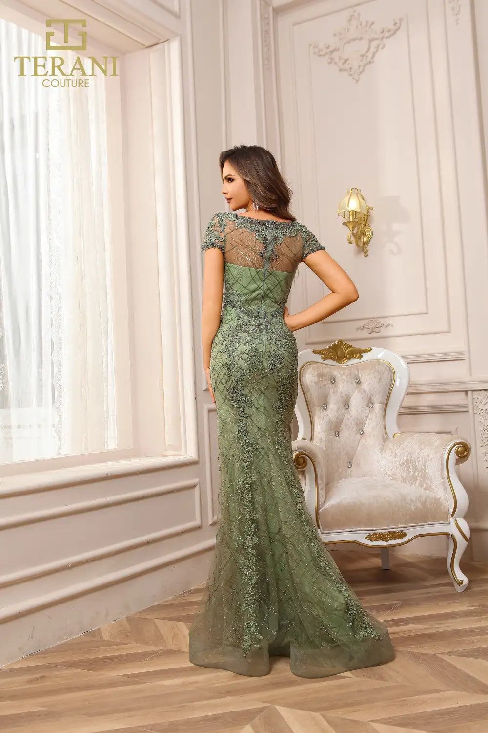 Terani Couture 251GL4194 Long Formal Fitted Evening Lace Dress