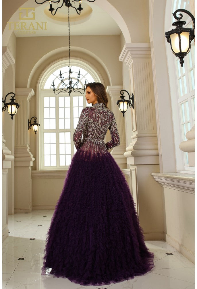 Terani Couture 251GL4318 Beaded Formal Long Sleeve Ruffled Ball Gown