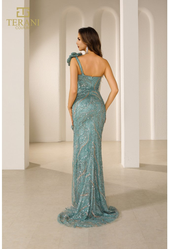 Terani Couture 251GL4354 Beaded Long  Formal Fitted Prom Dress