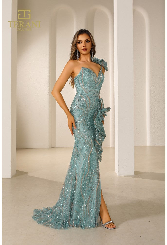 Terani Couture 251GL4354 Beaded Long  Formal Fitted Prom Dress