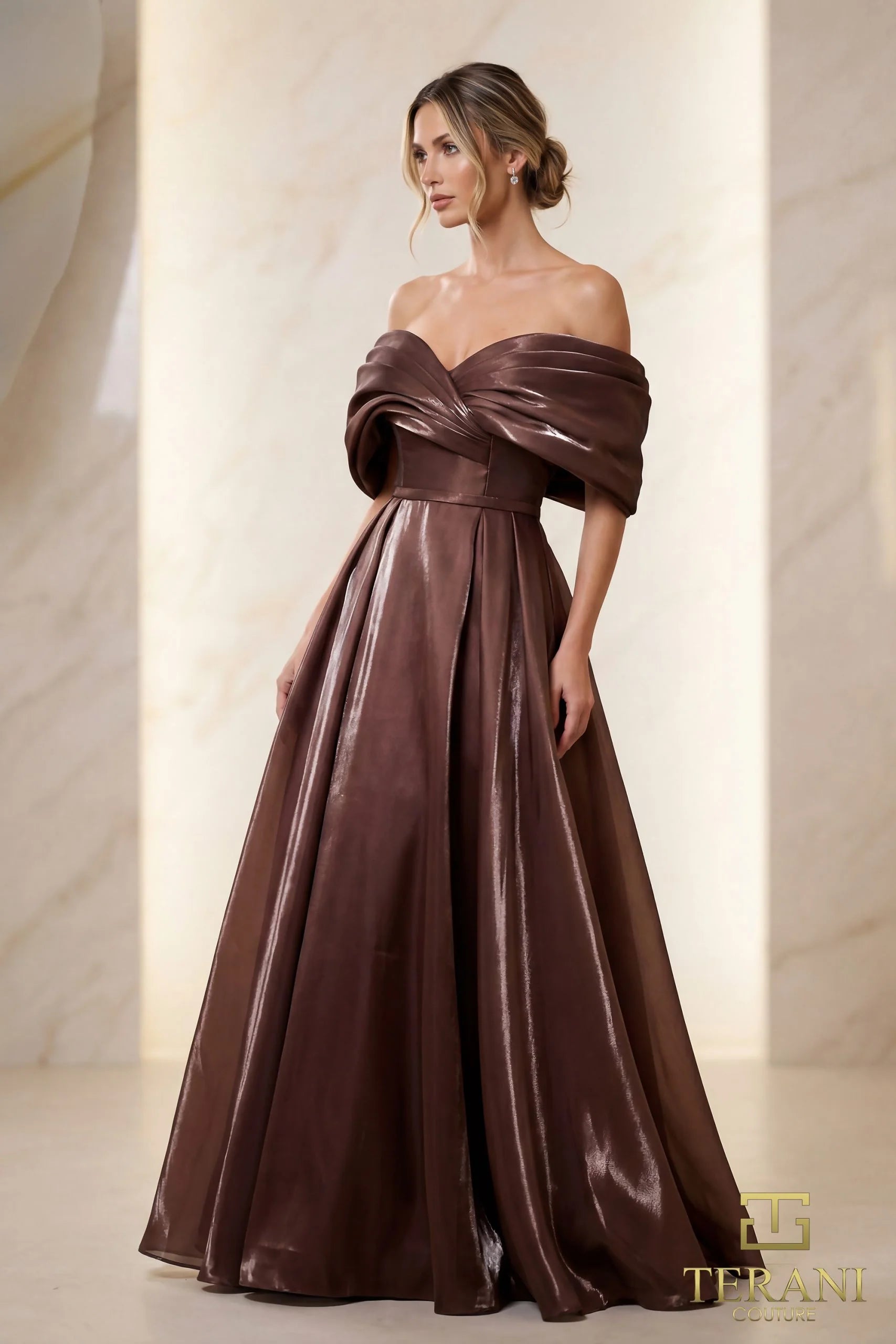 Formal Dresses Pleated A Line Long Formal Evening Dress Espresso