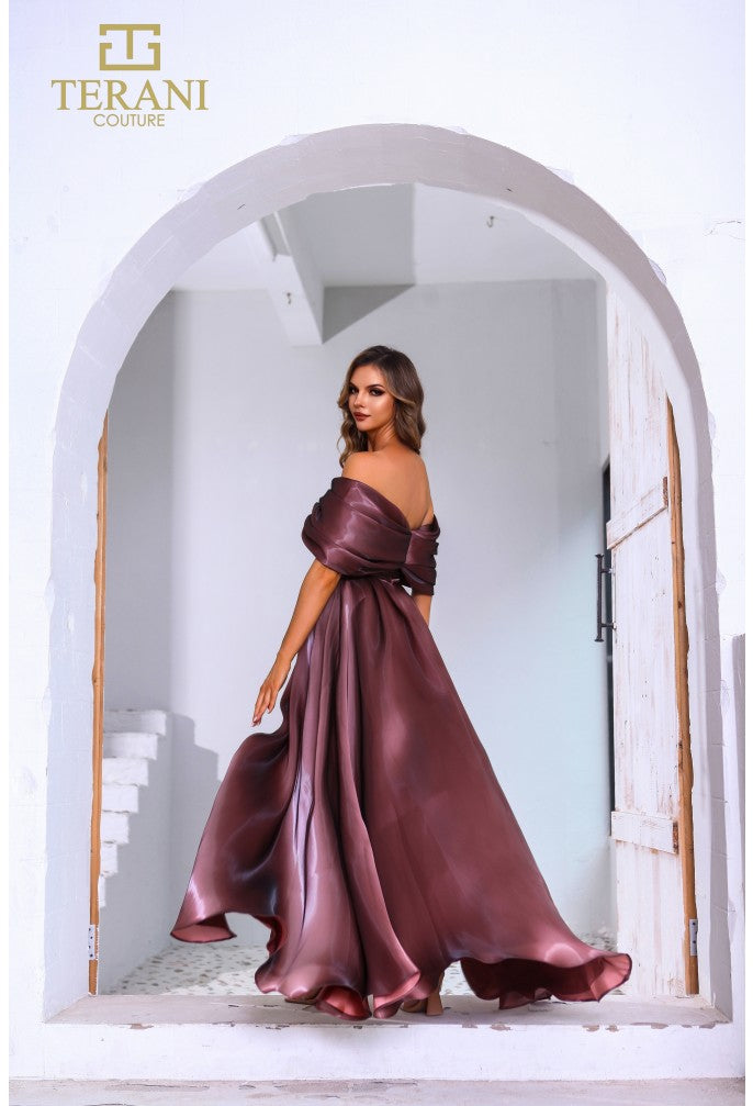 Terani Couture 251M4044 Pleated A Line Long Formal Evening Dress