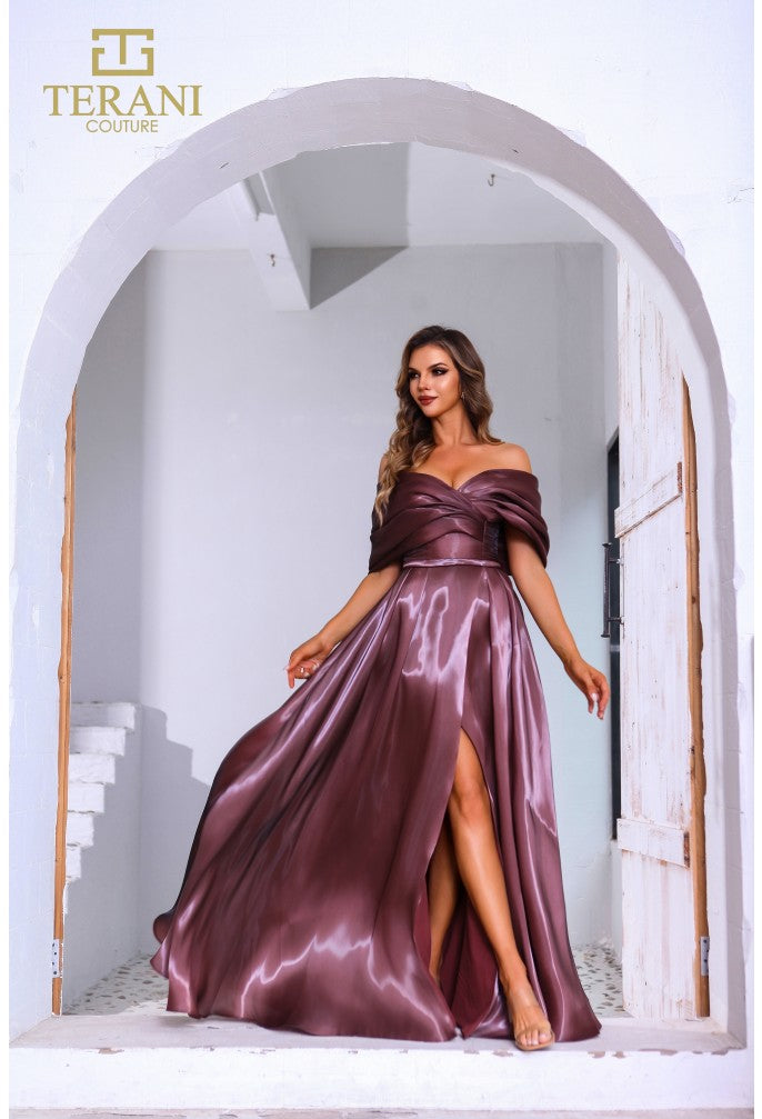 Terani Couture 251M4044 Pleated A Line Long Formal Evening Dress
