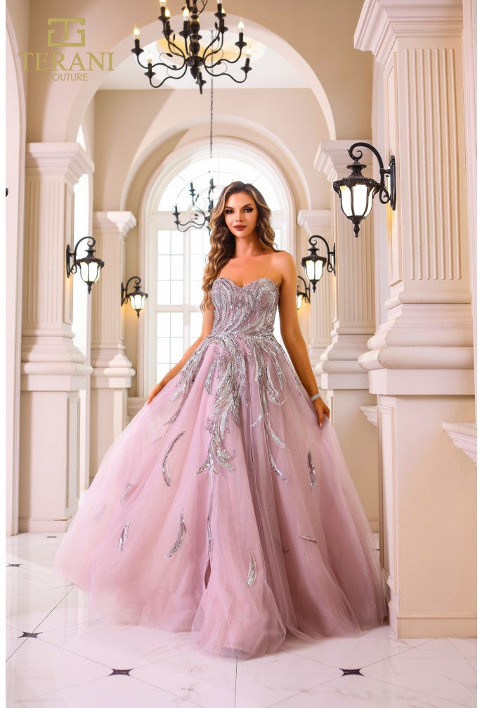 Terani Couture 251M4410 A Line Long  Ball Gown Formal Beaded Prom Dress