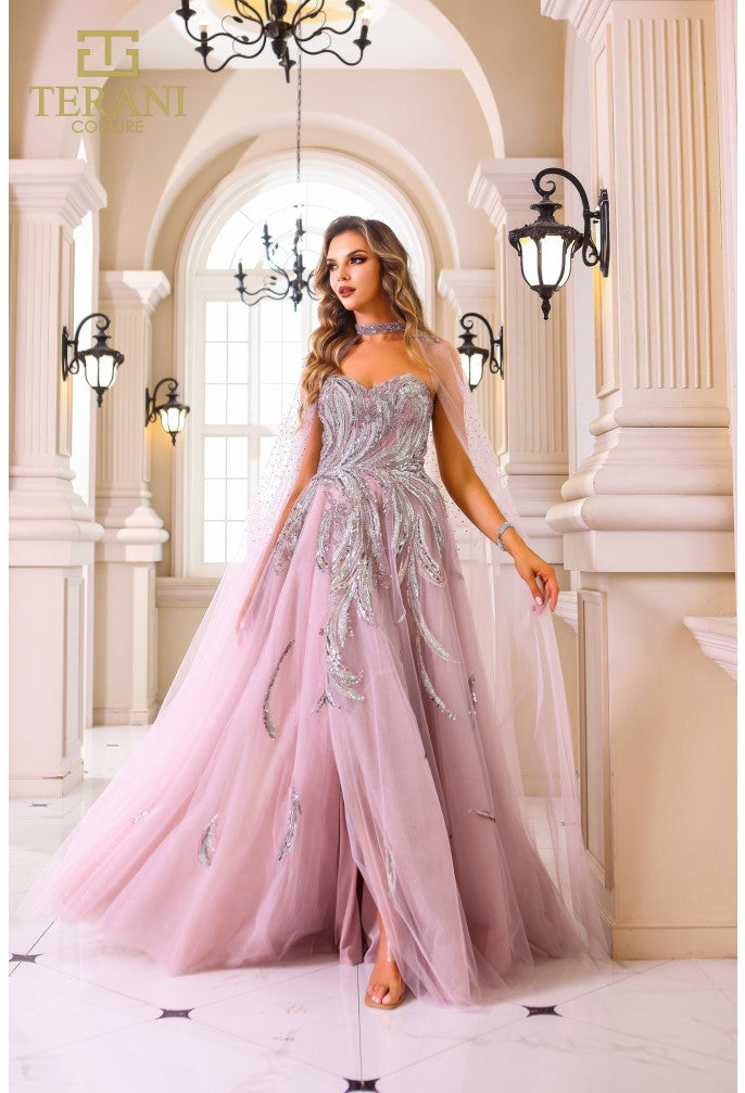 Terani Couture 251M4410 A Line Long  Ball Gown Formal Beaded Prom Dress