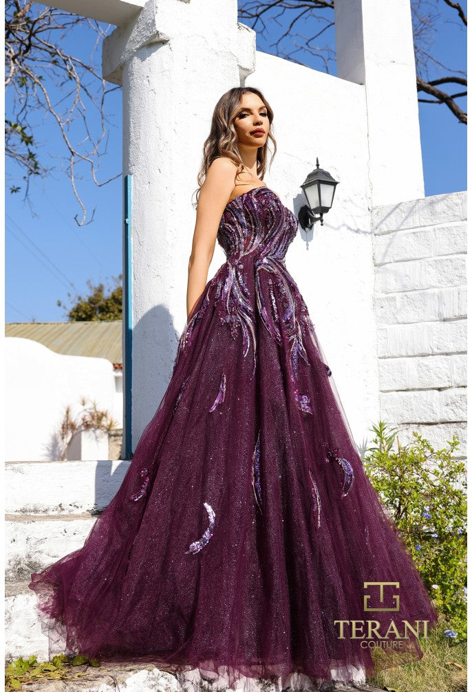 Terani Couture 251M4410 A Line Long  Ball Gown Formal Beaded Prom Dress