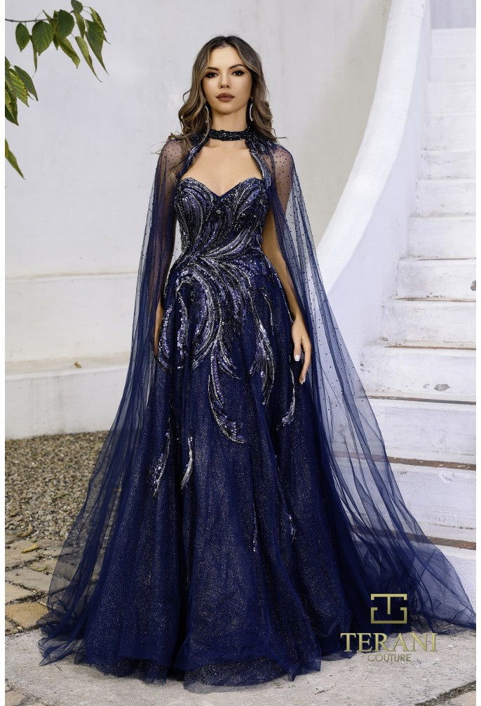 Terani Couture 251M4410 A Line Long  Ball Gown Formal Beaded Prom Dress
