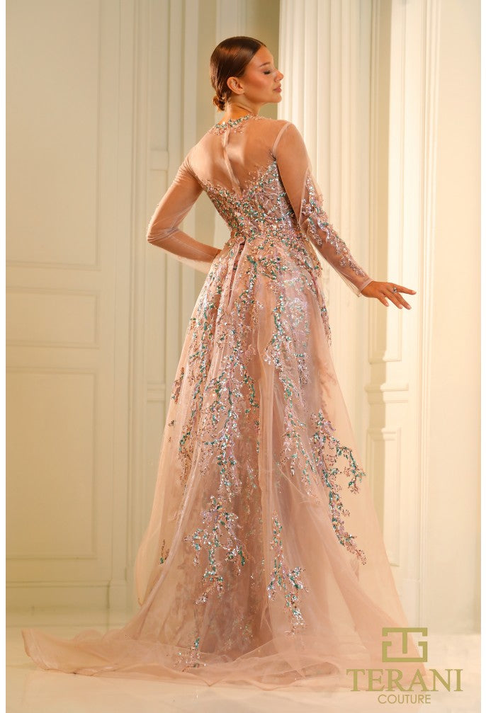 Terani Couture 251M4412 Long Sleeve Beaded Formal Prom Dress