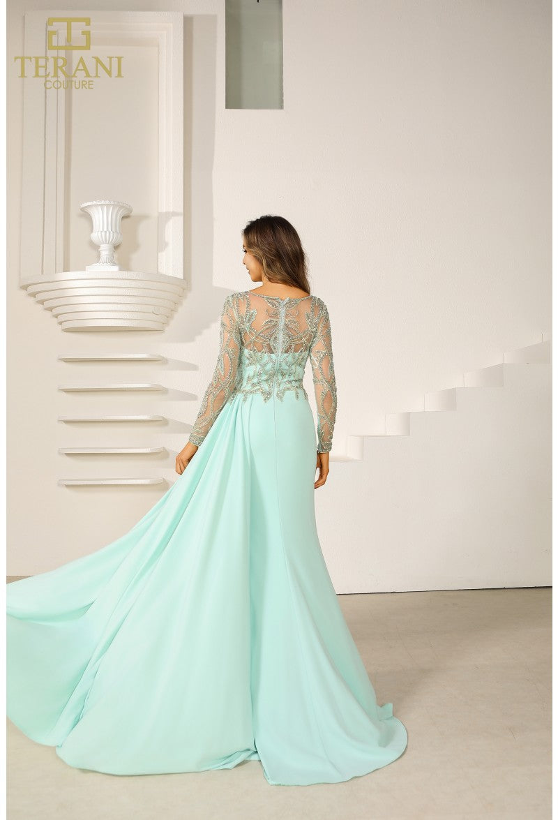 Terani Couture 251M4420 Long Sleeve Formal Beaded Applique Evening Dress