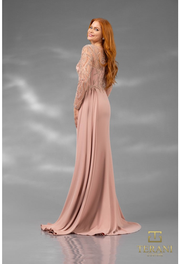 Terani Couture 251M4420 Long Sleeve Formal Beaded Applique Evening Dress