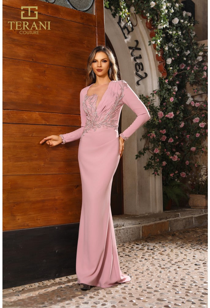 Terani Couture 251M4422 Long Sleeve Formal Mother of the Bride Evening Dress