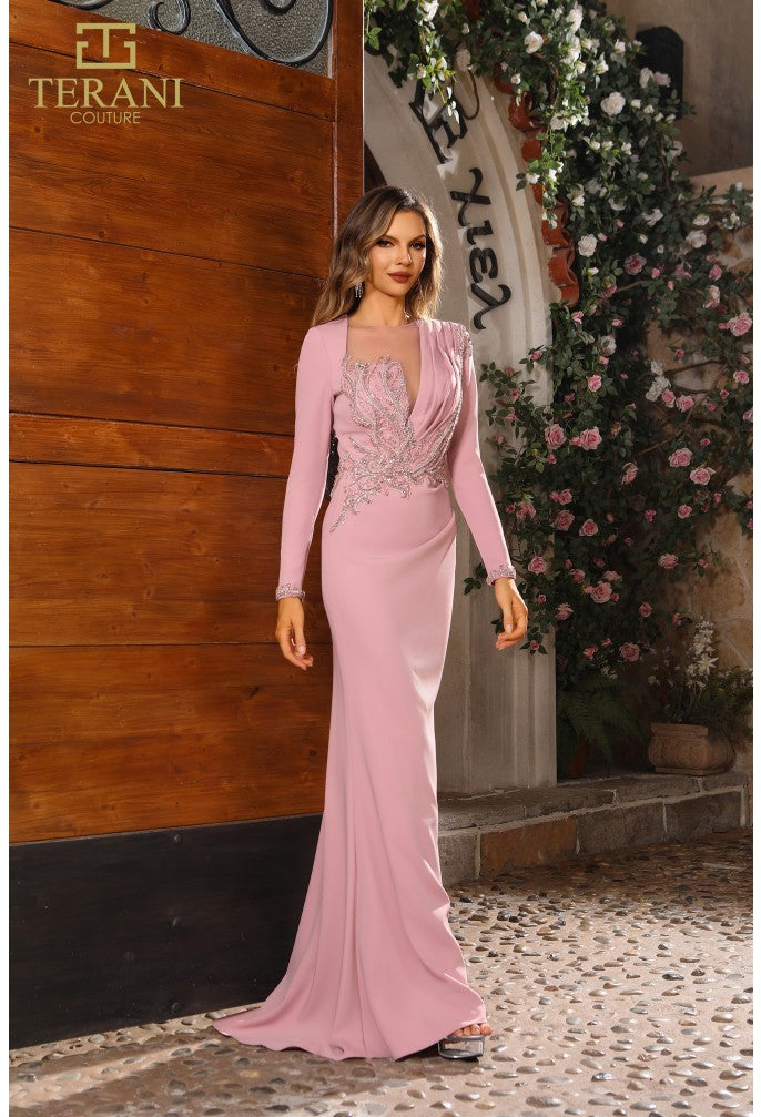 Terani Couture 251M4422 Long Sleeve Formal Mother of the Bride Evening Dress