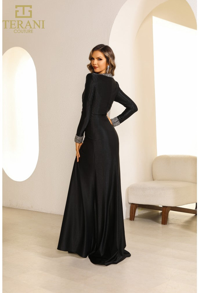 Terani Couture 251M4433 Long Sleeve Formal Metallic Evening Dress