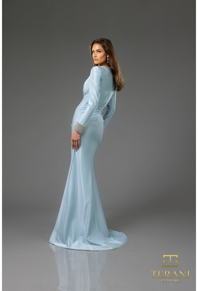 Terani Couture 251M4433 Long Sleeve Formal Metallic Evening Dress