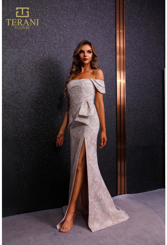 Terani Couture 251M4435 Fitted Long Formal Slit Evening Dress
