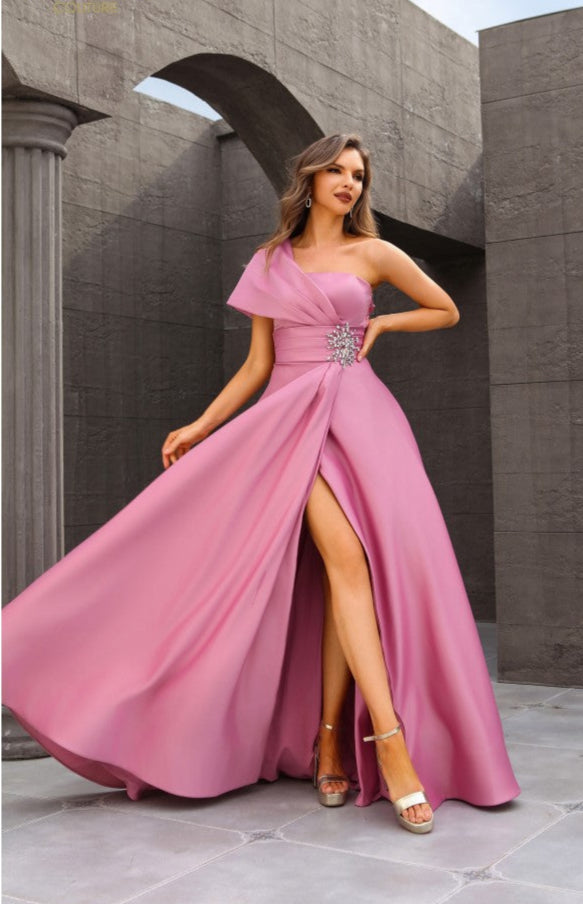 Formal Dresses Pleated Long Formal Beaded Evening Dress Rose