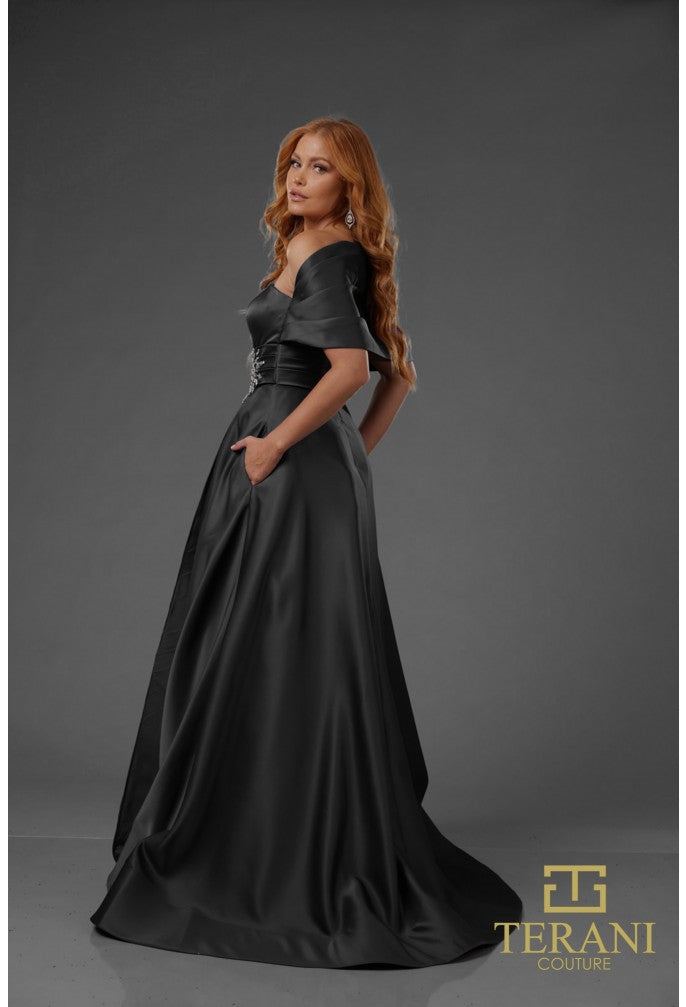 Terani Couture 251M4441 Pleated Long Formal Beaded Evening Dress