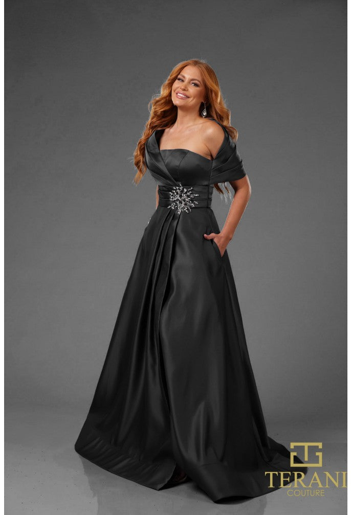 Terani Couture 251M4441 Pleated Long Formal Beaded Evening Dress