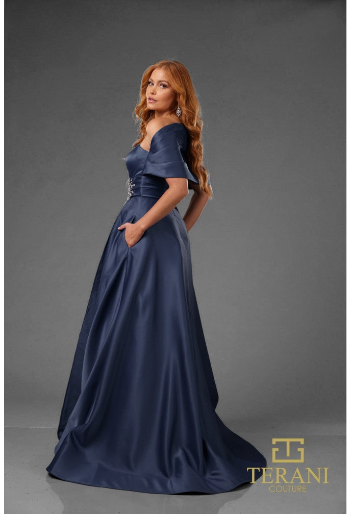 Terani Couture 251M4441 Pleated Long Formal Beaded Evening Dress