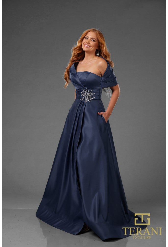 Terani Couture 251M4441 Pleated Long Formal Beaded Evening Dress