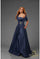 Formal Dresses Pleated Long Formal Beaded Evening Dress Navy