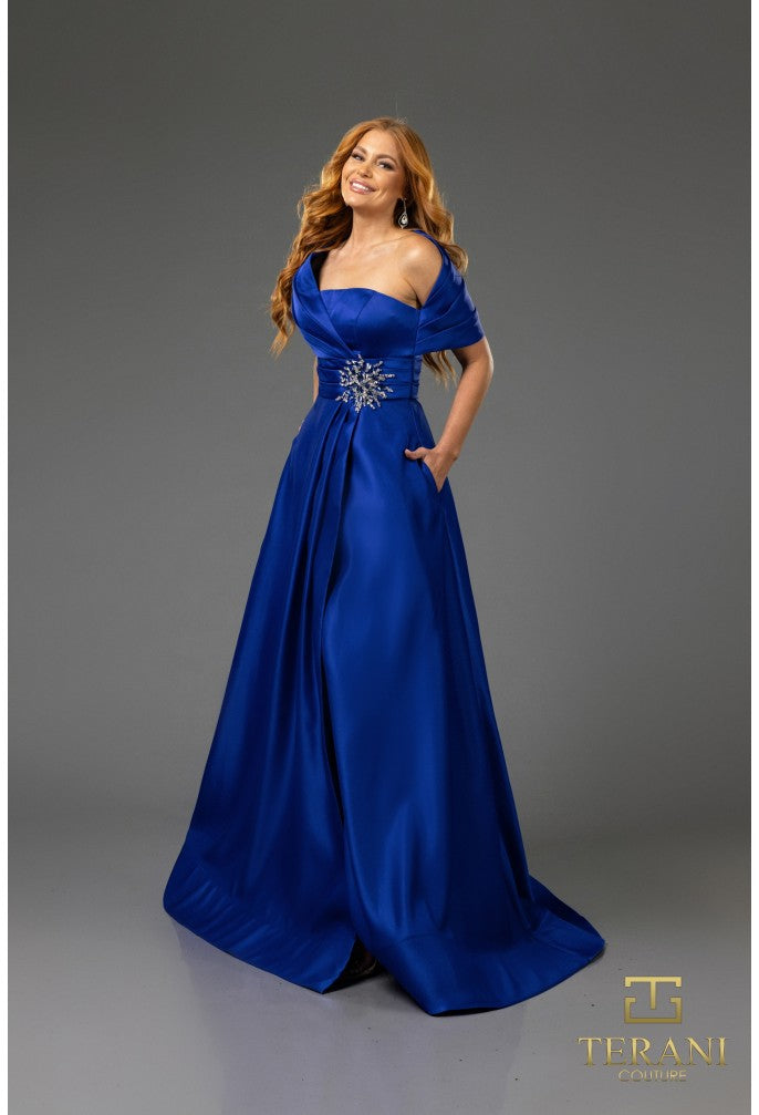 Terani Couture 251M4441 Pleated Long Formal Beaded Evening Dress