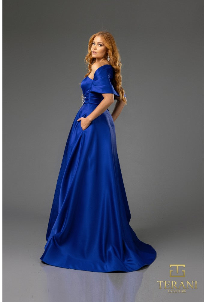 Terani Couture 251M4441 Pleated Long Formal Beaded Evening Dress