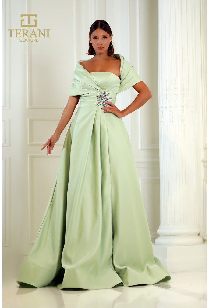 Terani Couture 251M4441 Pleated Long Formal Beaded Evening Dress