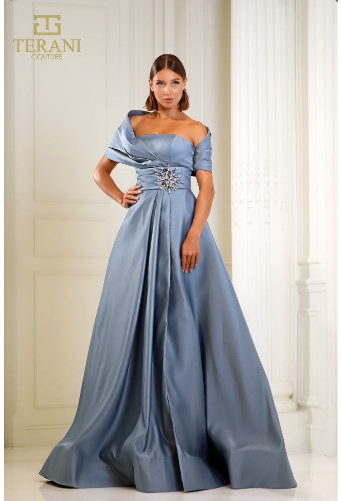 Terani Couture 251M4441 Pleated Long Formal Beaded Evening Dress