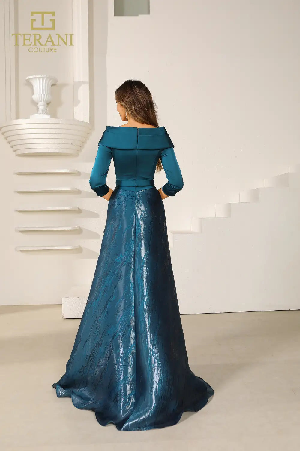Terani Couture 251M4461 Pleated Long Formal A Line Evening Dress