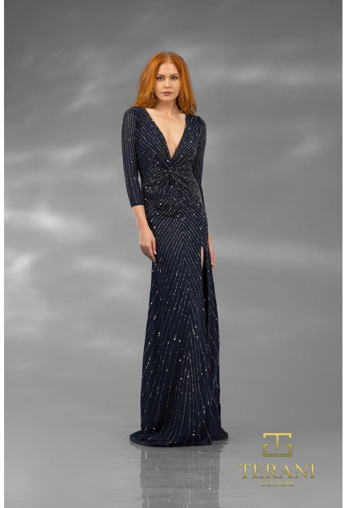 Terani Couture 251M4614 Long Formal Slit Sequin Evening Dress