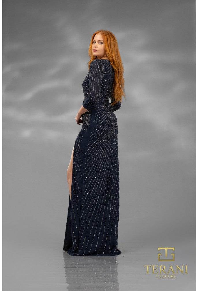 Terani Couture 251M4614 Long Formal Slit Sequin Evening Dress