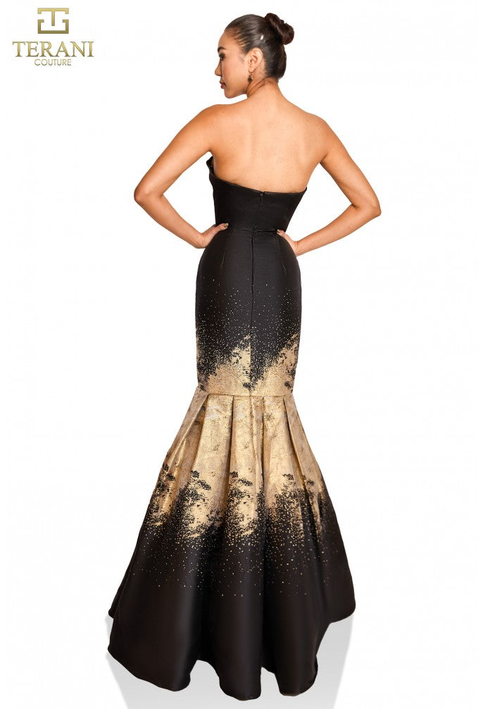 Black Gold Terani Couture 251P0177 Mermaid Formal Long Prom Dress for