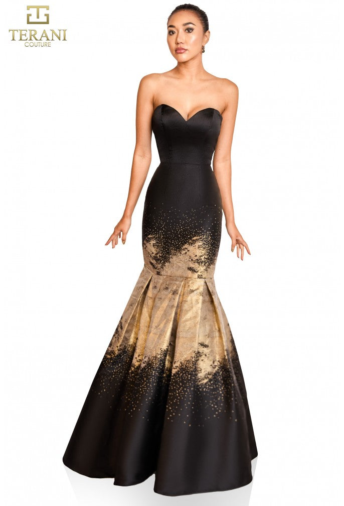 Black Gold Terani Couture 251P0177 Mermaid Formal Long Prom Dress for