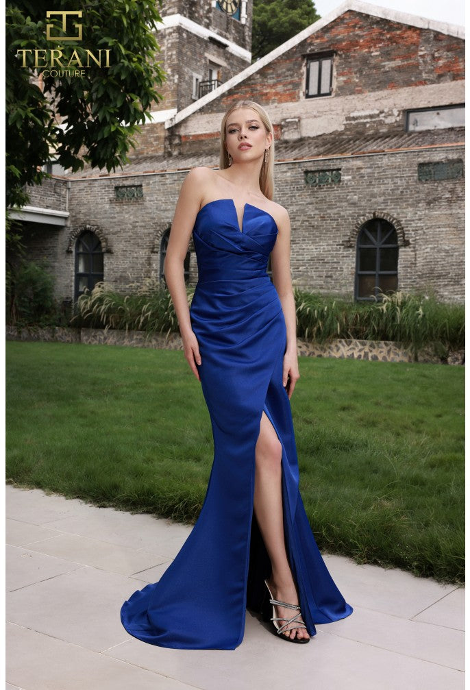 Terani Couture 251P4023 Pleated Prom Long Slit Formal Dress