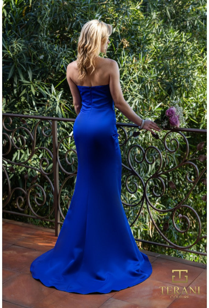 Terani Couture 251P4023 Pleated Prom Long Slit Formal Dress