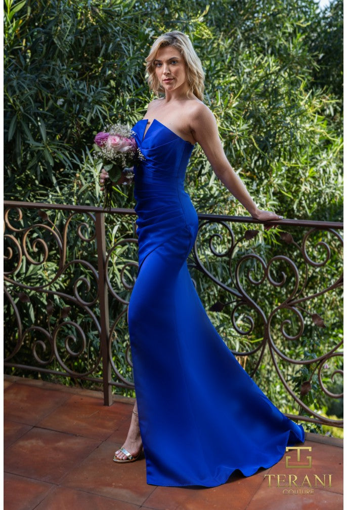 Terani Couture 251P4023 Pleated Prom Long Slit Formal Dress