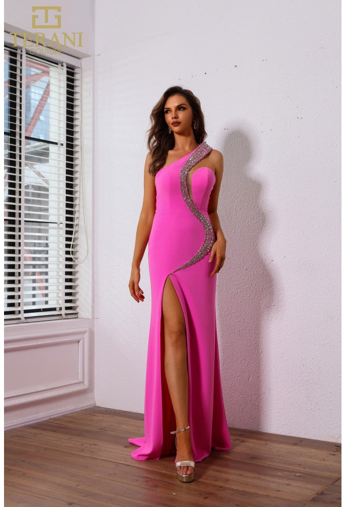Terani Couture 251P4036 Beaded Slit Long Formal Fitted Prom Dress