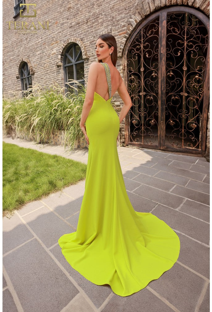 Terani Couture 251P4036 Beaded Slit Long Formal Fitted Prom Dress